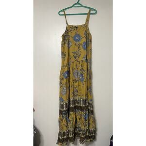 GiGiO USA Women’s Floral Print Yellow/Blue Multicolored Maxi Dress With Pockets